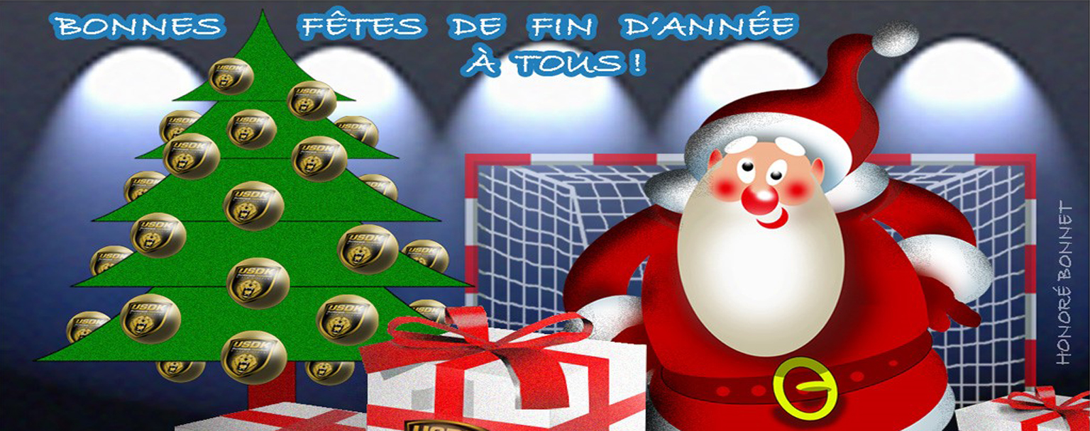 Notre ami illustrateur Honoré BONNET nous a encore offert un dessin dont lui seul a le secret. Un joli sapin de Noël avec des boules « USDK » et un Père